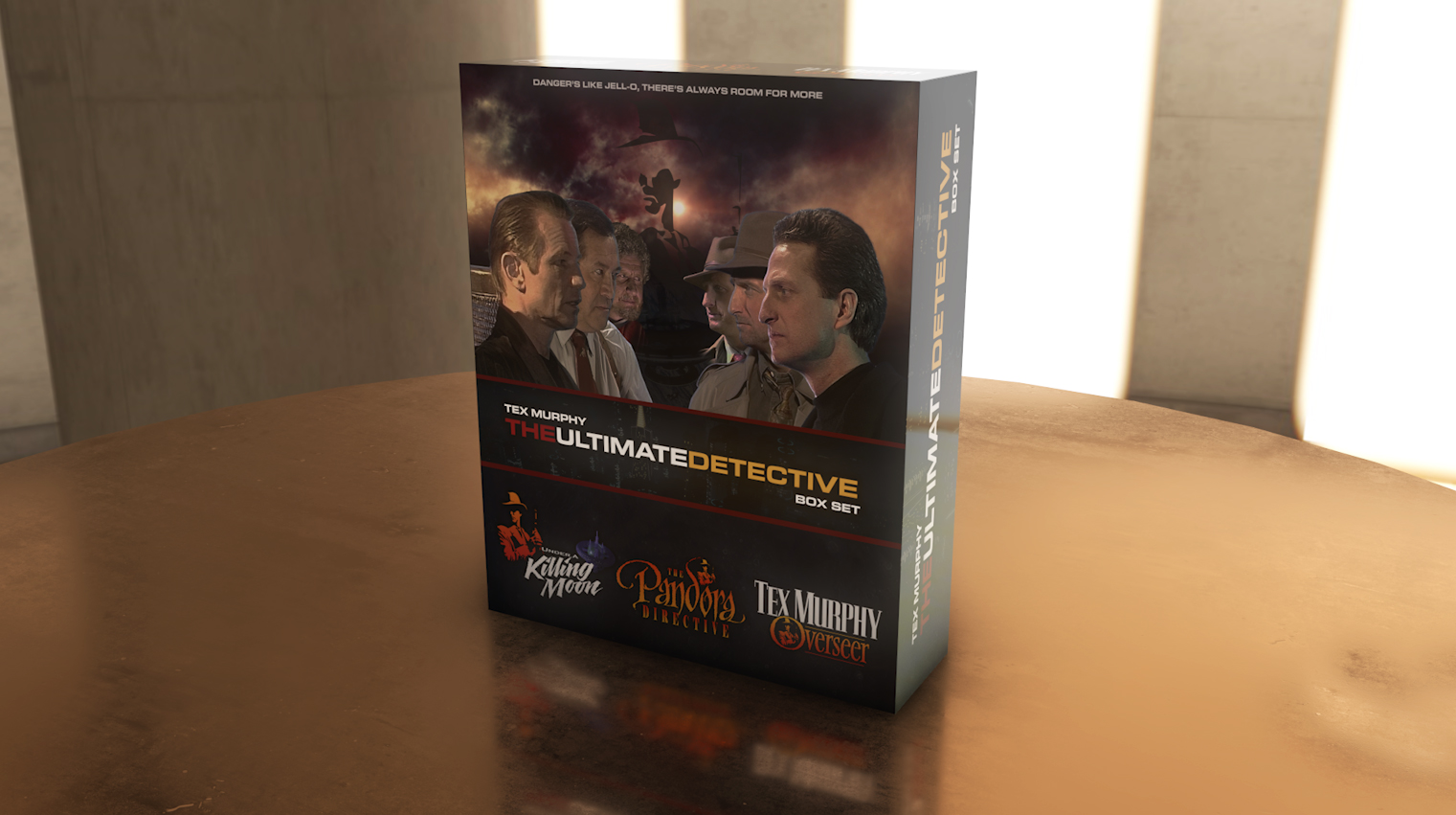 Concept rendering of the Tex Murphy Ultimate Detective Box Set artwork in 3D.