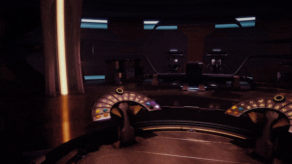 Animated GIF of the new spaceship interior (work in progress), rendered in 3D.