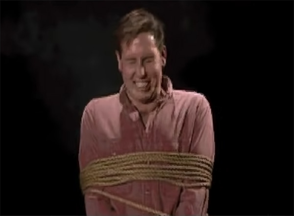 Image of Mark Hulka playing Paul Dubois in Under a Killing Moon. From the scene where Paul is tied up and experimented on with the viral powder.