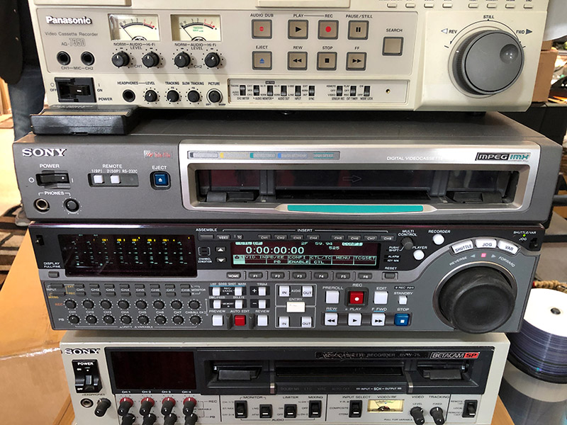 The new Sony Beta SP Tape Deck with superior digital technology, stacked between two older Beta SP Tape Decks.