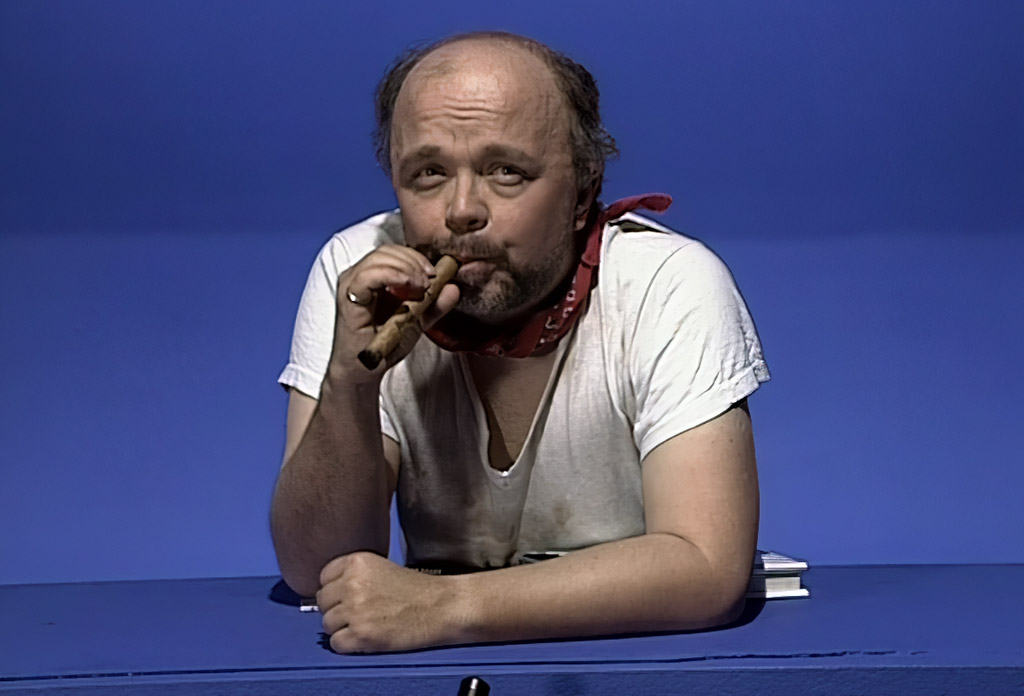 Nilo, played by John Timmins from The Pandora Directive on the upscaled source footage, on a blue screen background.