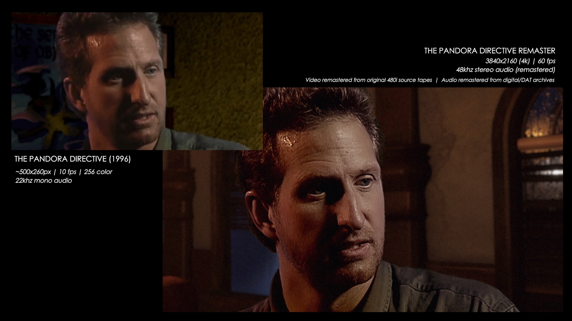 Comparison showing Tex talking to Fitzpatrick, between the 1996 version and the new remastered version.